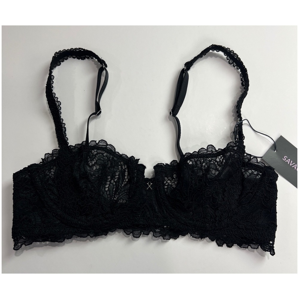Savage‎ X Fenty Bra Women 32B Black Lace Floral UW Unlined Adjustable Straps A70